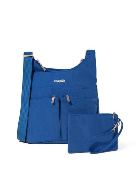 Baggallini Blue Cross Over Crossbody Bag With Rfid Wristlet