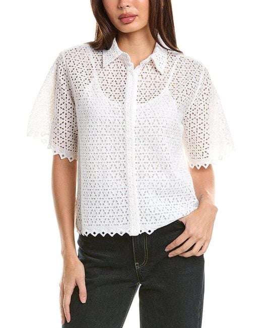 Merlette White Eyelet Cotton Button-Front Top