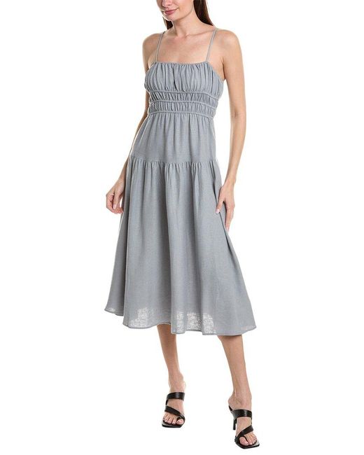 WeWoreWhat Gray Scrunchie Linen-blend Midi Dress