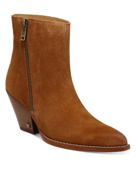 Sam Edelman Jane Block Heel Pointed Toe Ankle Boots in Brown Lyst