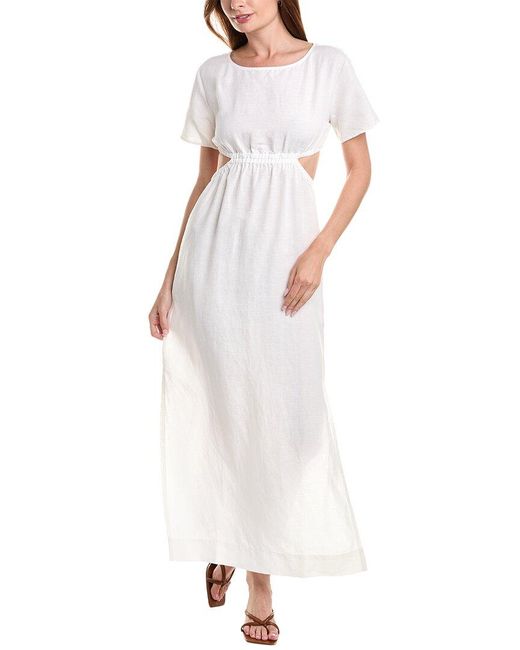 Onia White Air Linen-Blend Boatneck Cutout Maxi Dress