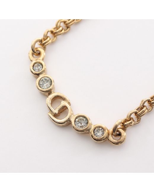 Dior Metallic Cd Logo Necklace Gp Rhinestone Gold Clear