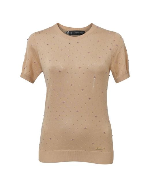 DSquared² Natural Bead-Embellished Top