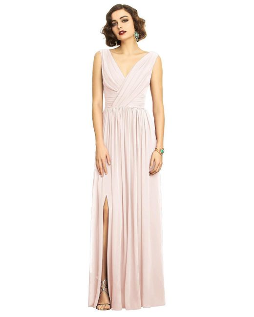 Dessy Collection Pink Sleeveless Draped Chiffon Maxi Dress With Front Slit