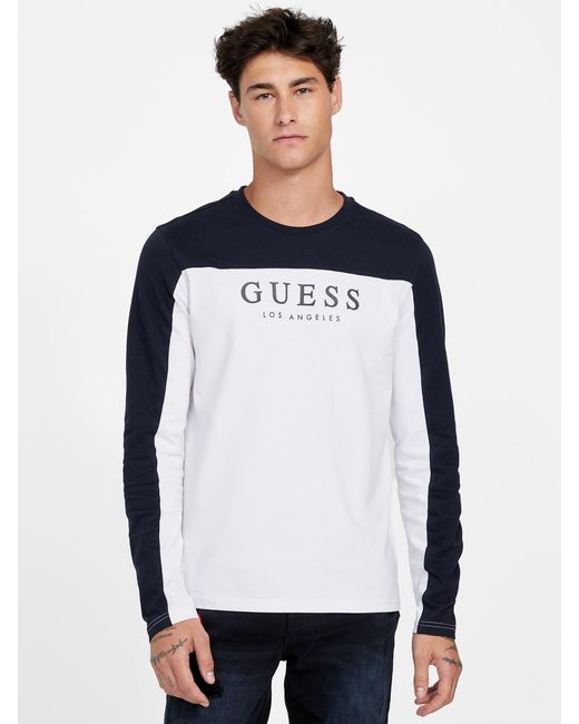 Guess White Eco Rey Crewneck Long-Sleeve Tee for men