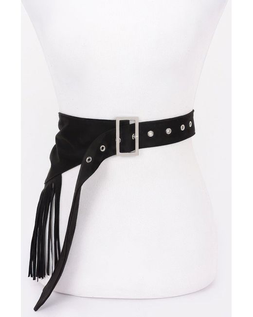 Fashnzfab Black Faux Suede Fringe Belt