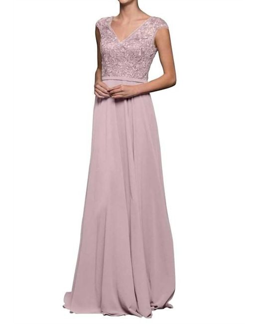 Marsoni by Colors Purple Embellished V-Neck Chiffon A-Line Dress