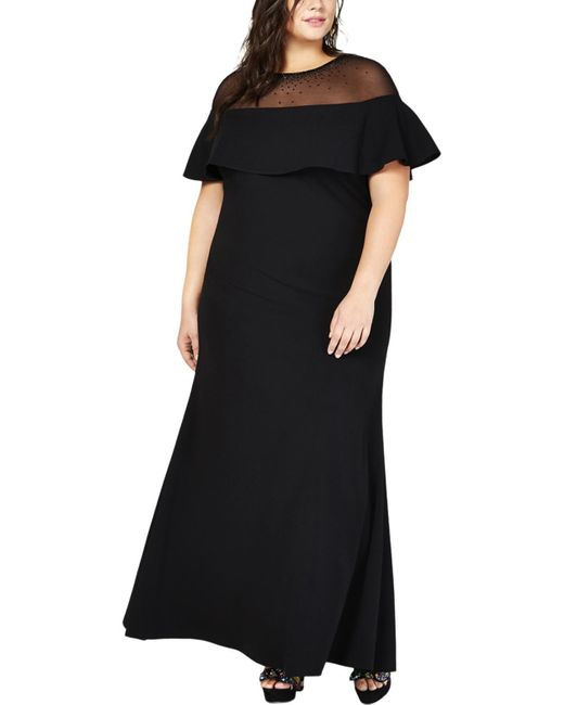 Calvin Klein Black Plus Illusion Beaded Evening Dress