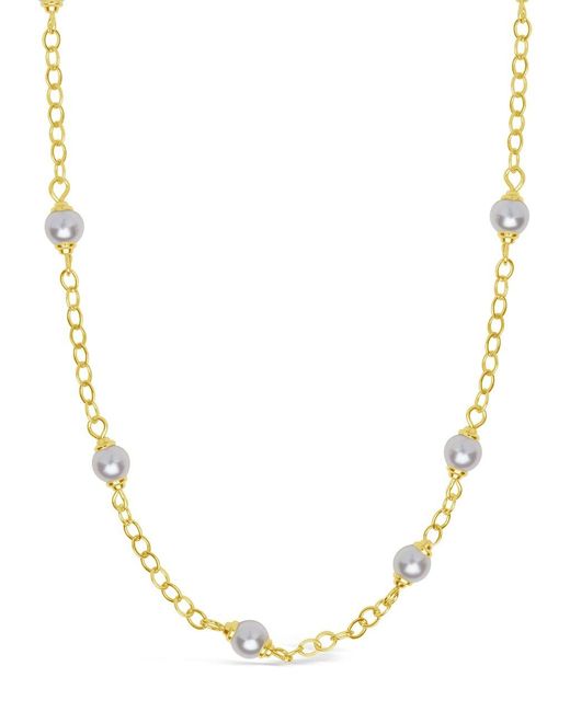 Sterling Forever Metallic Stationed Pearl Glasses Chain