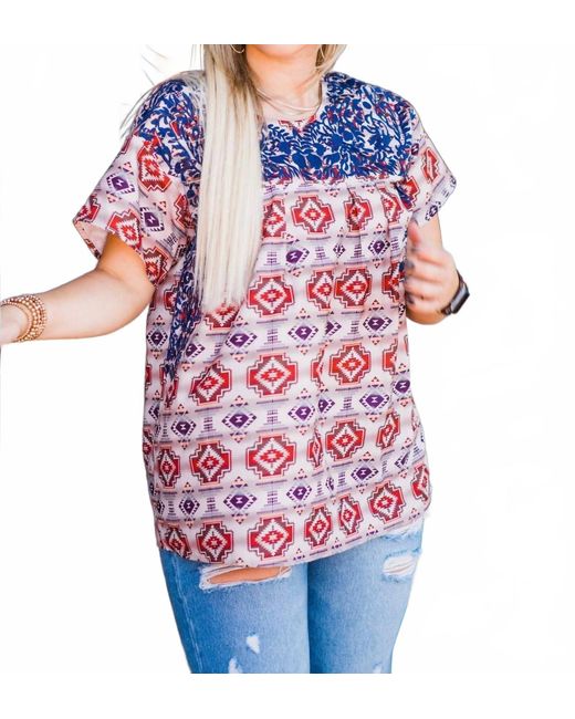 Layerz Clothing Blue Phoenix Patterned Top