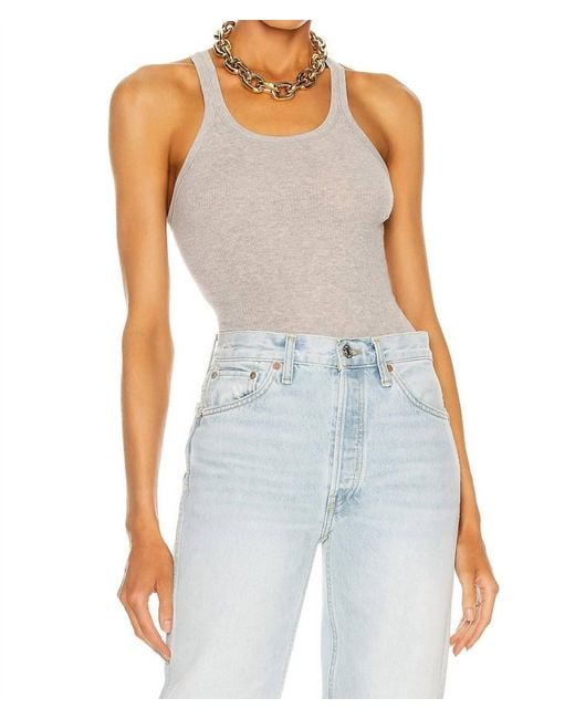 Re/done Blue Ribbed Scoop Neck Tank Top