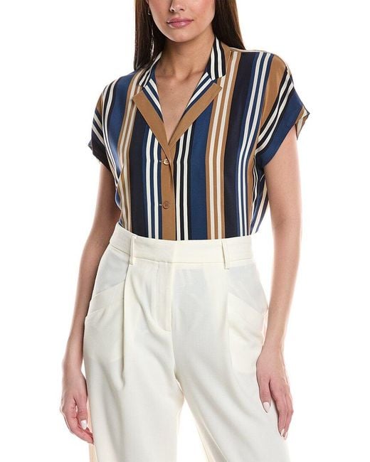 Lafayette 148 New York Blue Notch Collar Dolman Silk Blouse