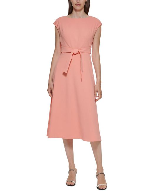 Calvin Klein Pink Self Belt A-waist Fit & Flare Work Dress