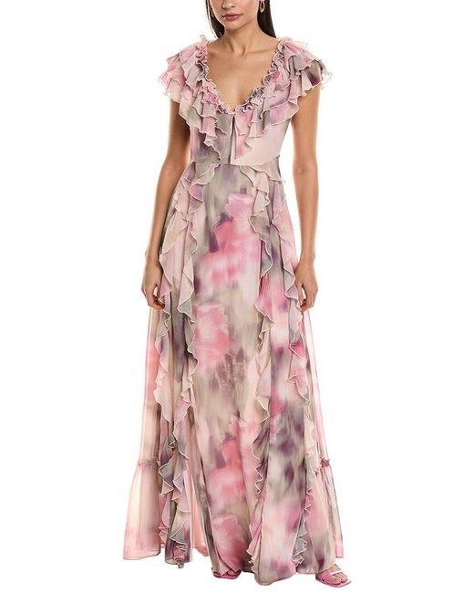 Ted Baker Pink Frilled V-neck Maxi Dress