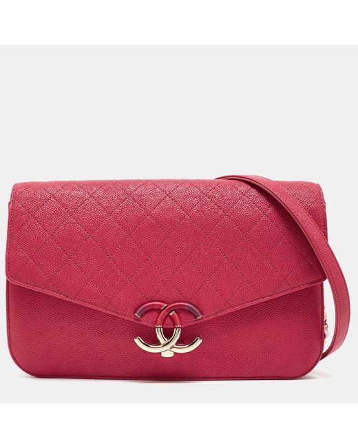 Chanel Red Quilted Caviar Leather Thread Around Flap Bag