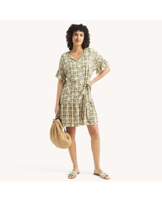 Nautica Green Printed Ruffle Dress