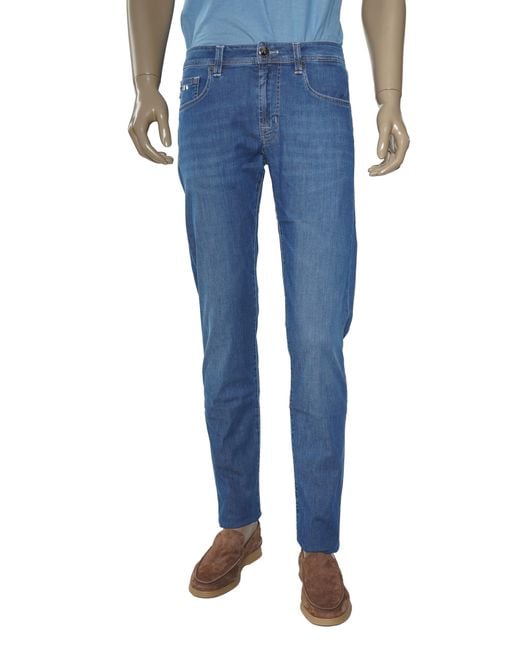 Tramarossa Men's Blue Solid Denim Jeans