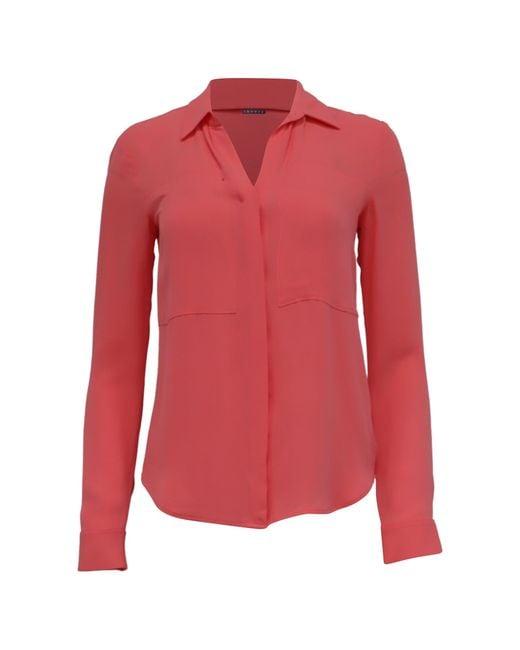 Theory Red Button Down Blouse