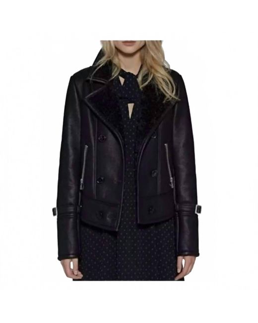 Avec Les Filles Women's Black Vegan Leather Moto Shearling Jacket