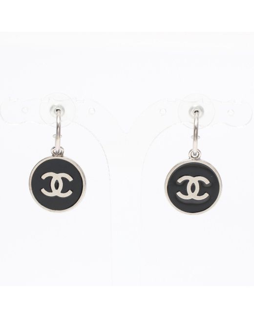 Chanel Black Coco Mark Earrings 04v