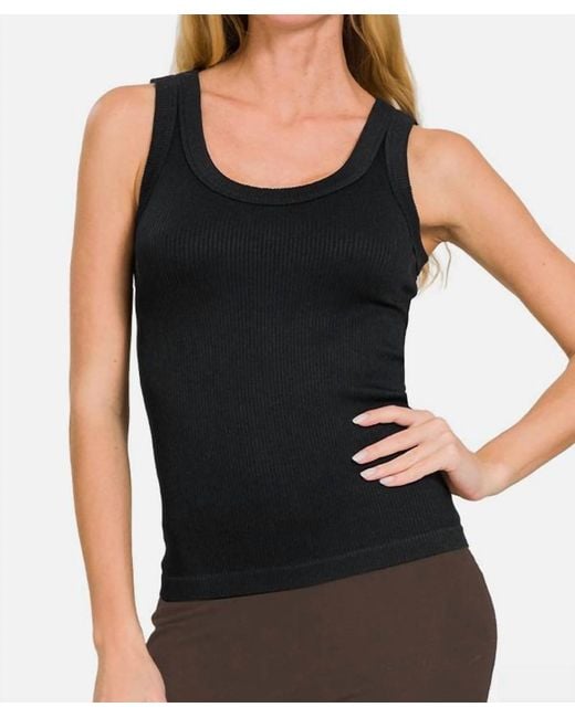 Zenana Black Ribbed Scoop Neck Tank Top
