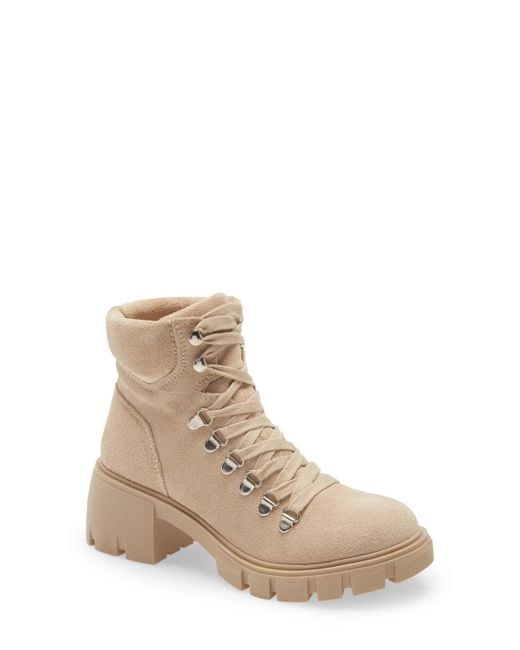 Steve Madden Natural Hint Boots Sand Suede Lace Up Block Heel Ankle Jobb205