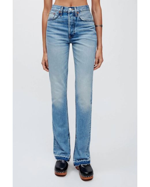 Re/done Blue 70s High Rise Skinny Boot Jean In Skid