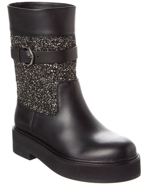 Ferragamo Black Ean Leather & Glitter Boot