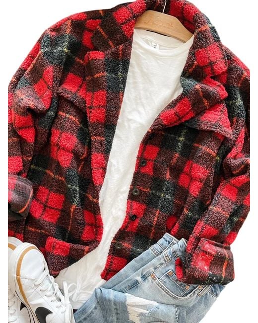 Blakeley Red Plaid Sherpa Jacket