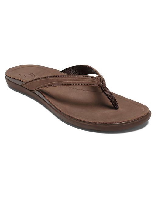 Olukai Brown Aukai Leather Slip On Thong Sandals