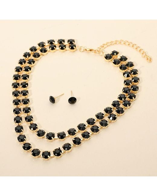 Double Row Rhinestone Chain Fashnzfab Double Row Round Stone Cluster Link Layered Necklace in ...