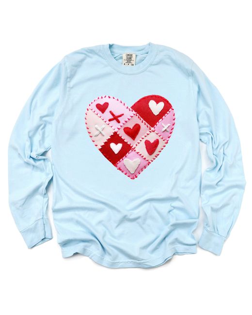 Simply Sage Market Blue Heart Stitching Patchwork Print