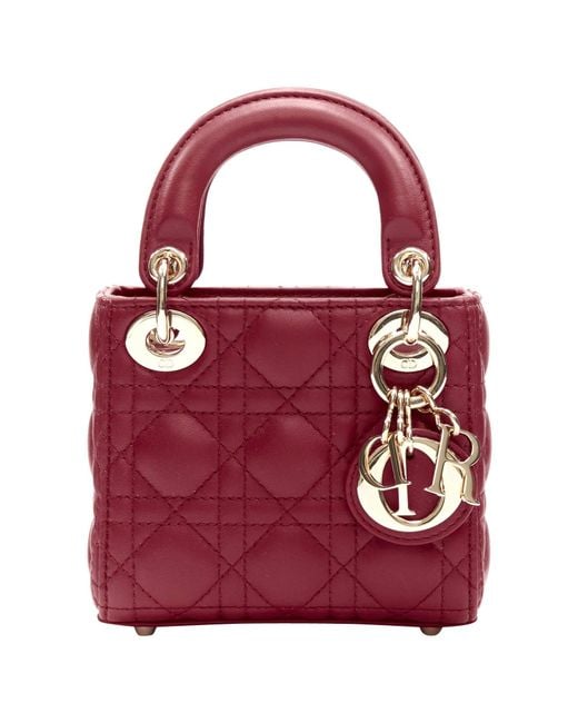 Dior Red Micro Lady Dior Quilted Cannage Lambskin Cd Charm Mini Bag