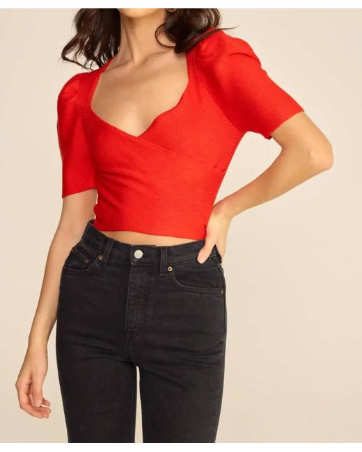 Lush Red Vera Puff Sleeve Knit Top