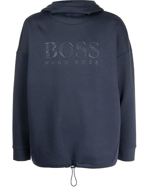 Boss Blue Soody Iconic Rubberized Tonal Logo Hoody Sweatshirt for men