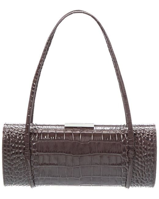 Michael Kors Gray Natalie Double Strap Croc-Embossed Patent Barrel Bag