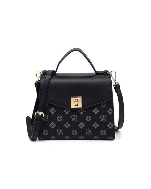 Fashnzfab Black Cm Monogram Twist Lock Flap Satchel