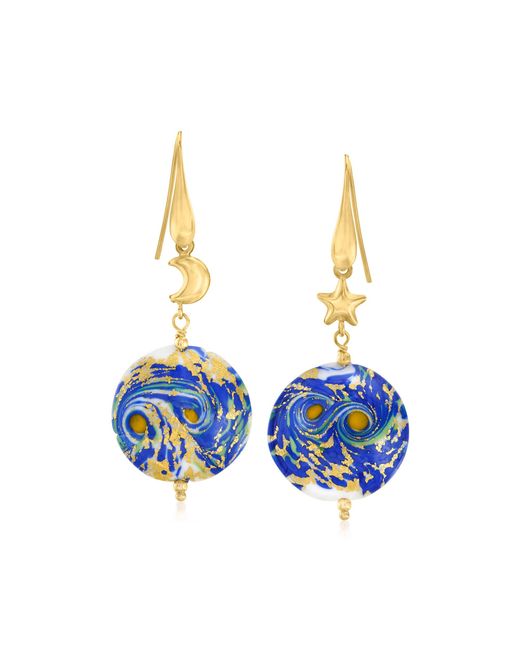 Ross-Simons Italian Blue Murano Glass Starry Drop Earrings In 18kt Gold ...