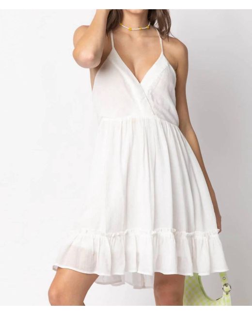 New In White Lattice Open Back Sleeveless Ruffled Mini Dress