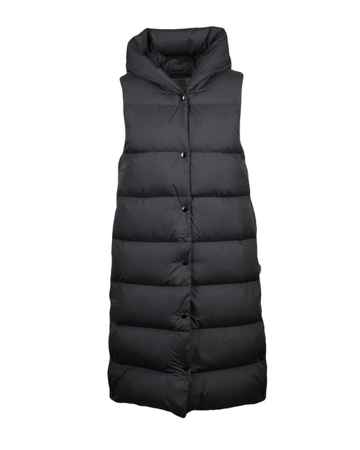 Woolrich Black Long Quilted Polyester Down Vest