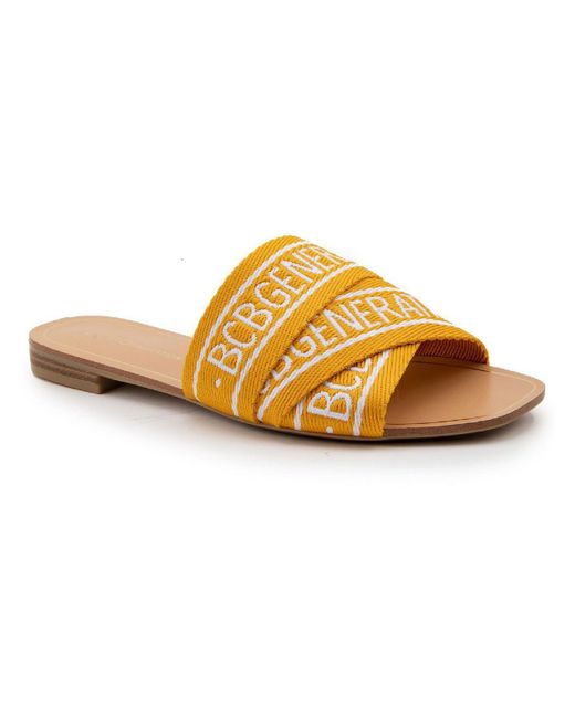 BCBGeneration Metallic Sring2021 Open Toe Flat Slide Sandals