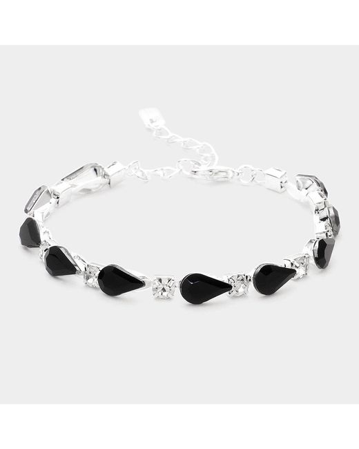 Fashnzfab Metallic Teardrop Round Stone Link Evening Bracelet