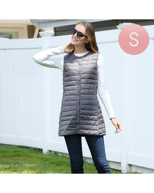 TRUEDAMES Blue Solid Light Long Puffer Front Pockets Button Vest