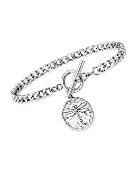 Ross-Simons Metallic Italian Sterling Silver toggle Bracelet With Dragonfly Charm