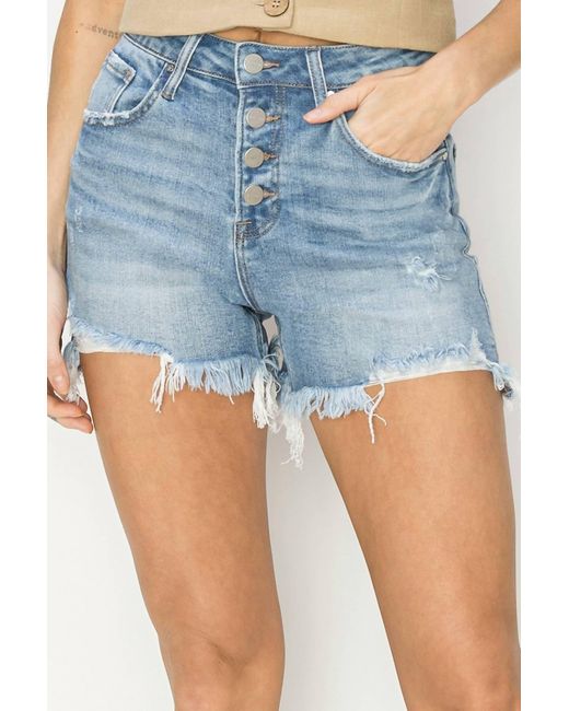 Risen Blue Button Front High Rise Shorts