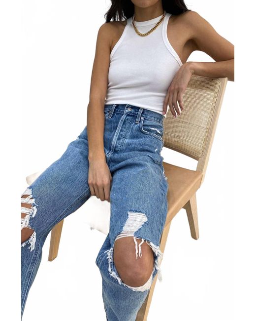 Agolde Blue 90's Ripped Straight Leg Jeans