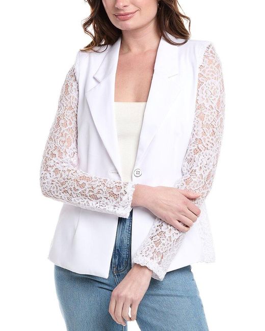 Nanette Lepore White Lace Sleeve Blazer