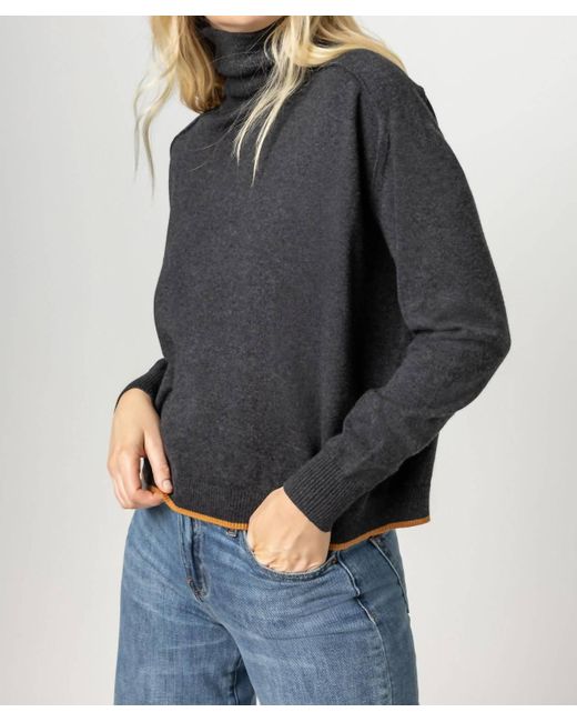 Lilla P Gray Easy Turtleneck Sweater With Tipping