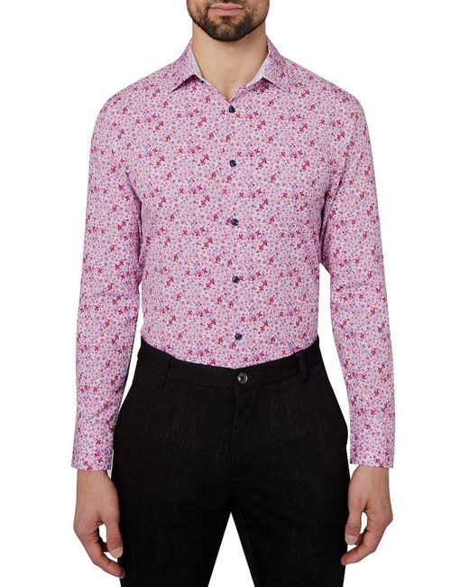 Con.struct Purple Floral Print Slim Fit Button-down Shirt for men