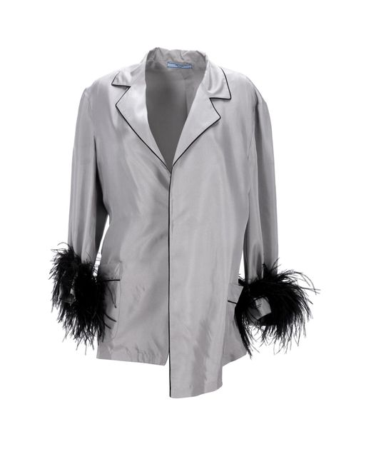 Prada Gray Feather Cuff Blazer Jacket